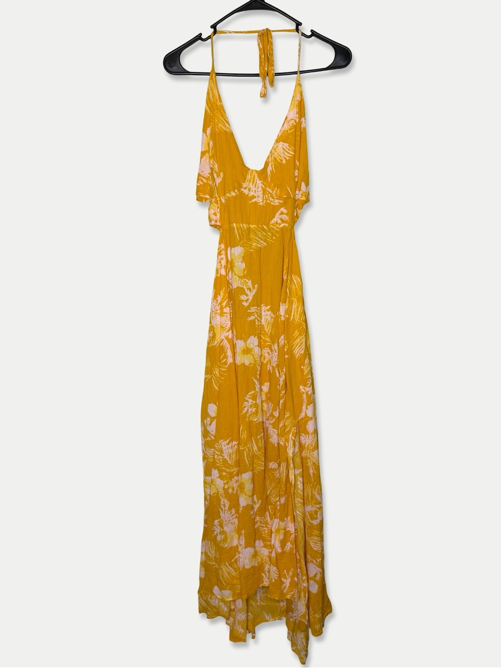 Free People Large Maxi Flowy Yellow White Dress Tie Closure GUC